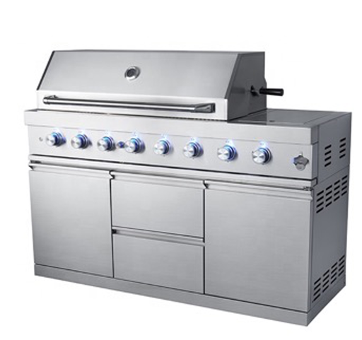 [B8118BSS] Fornizza 6 Burner Gas Grill With Infrared Burner and Side Burner Stainless Steel